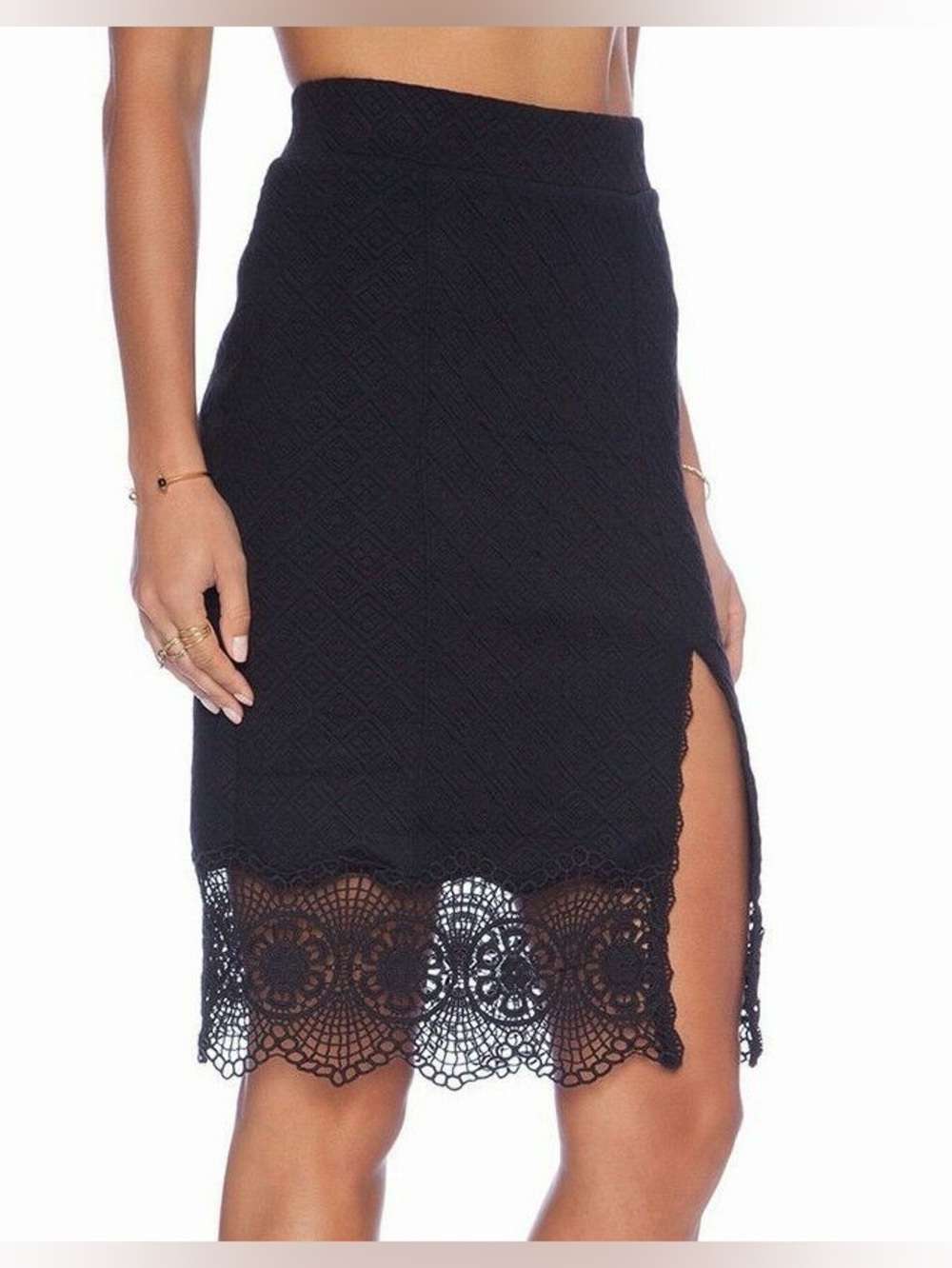 Free people black lace pencil skirt